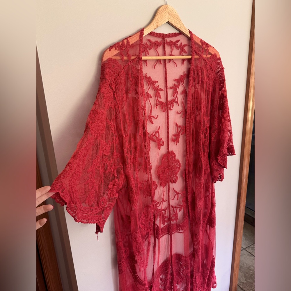 White Lace Kimono Cardigan Coverup - Picture 2 of 2